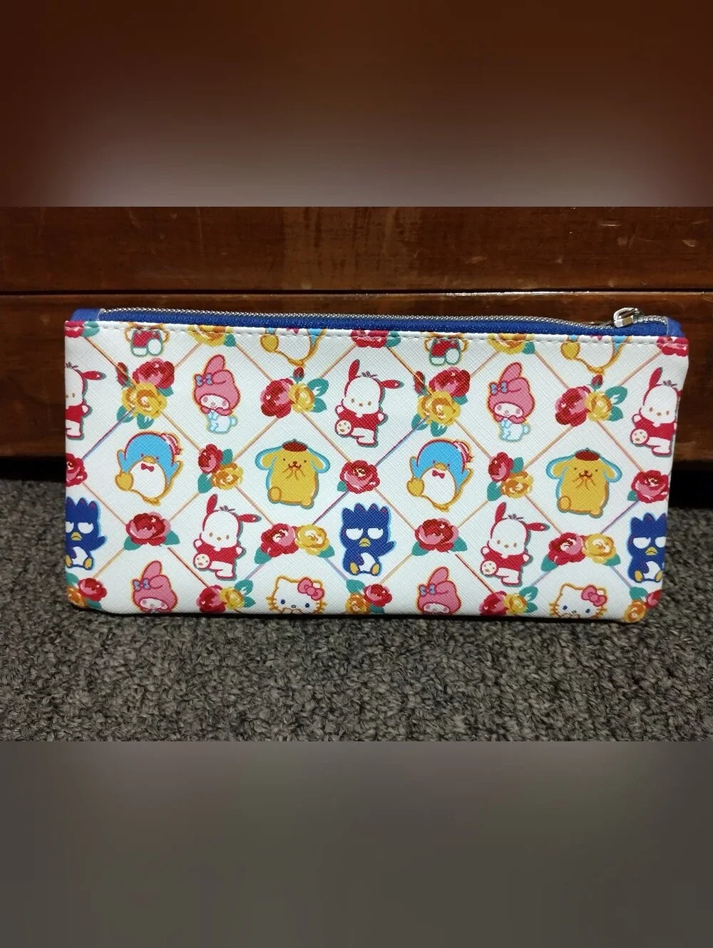Hello Kitty Multicolor Character Pencil Pouch with Blue Zipper